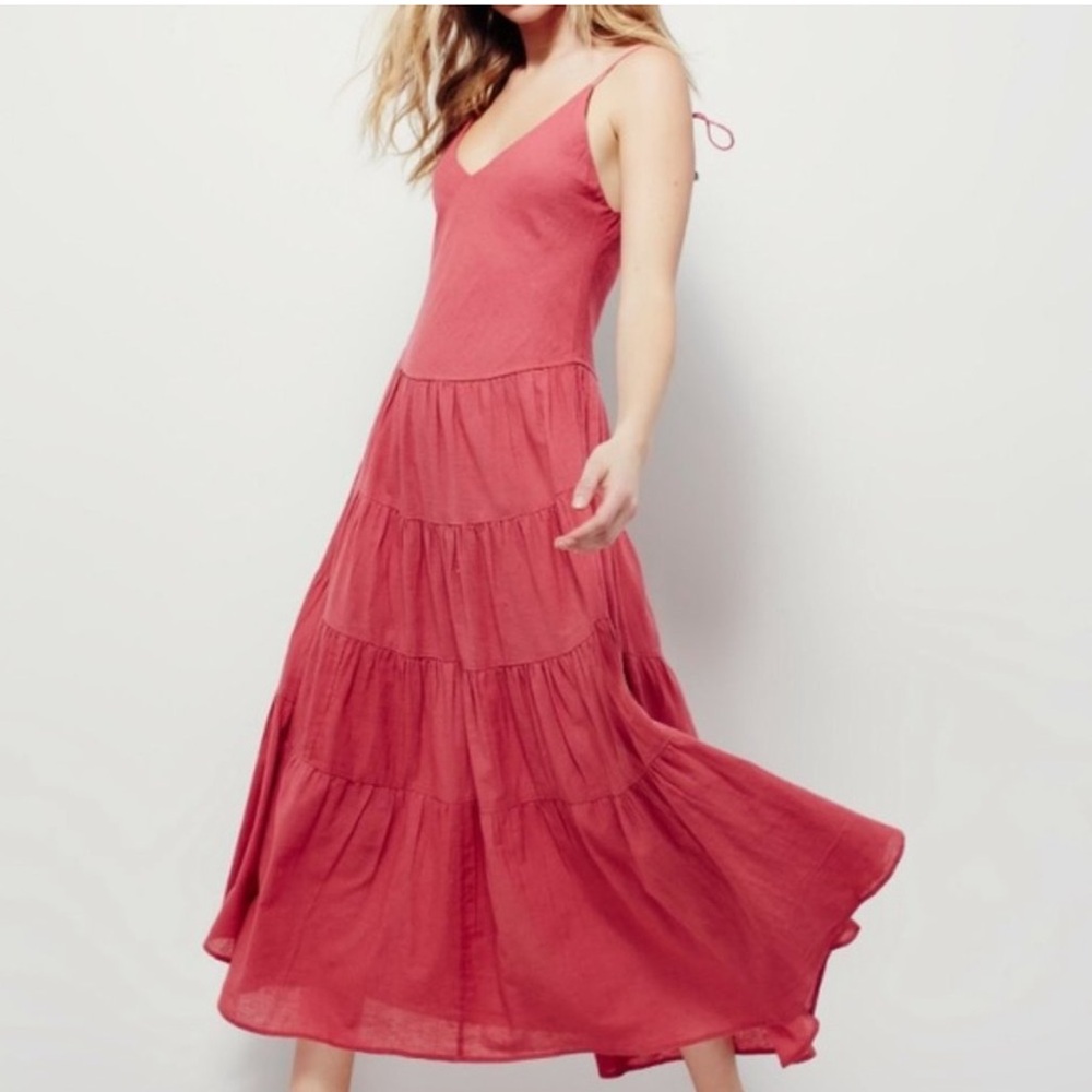 Free People Coral Red Tiered Maxi Dress